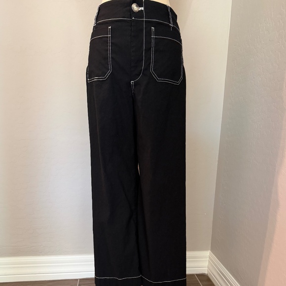 Anthropologie Colette Black Crop Wide-Leg Pants Contrast-Stitch by Maeve Size 28 - Picture 11 of 11